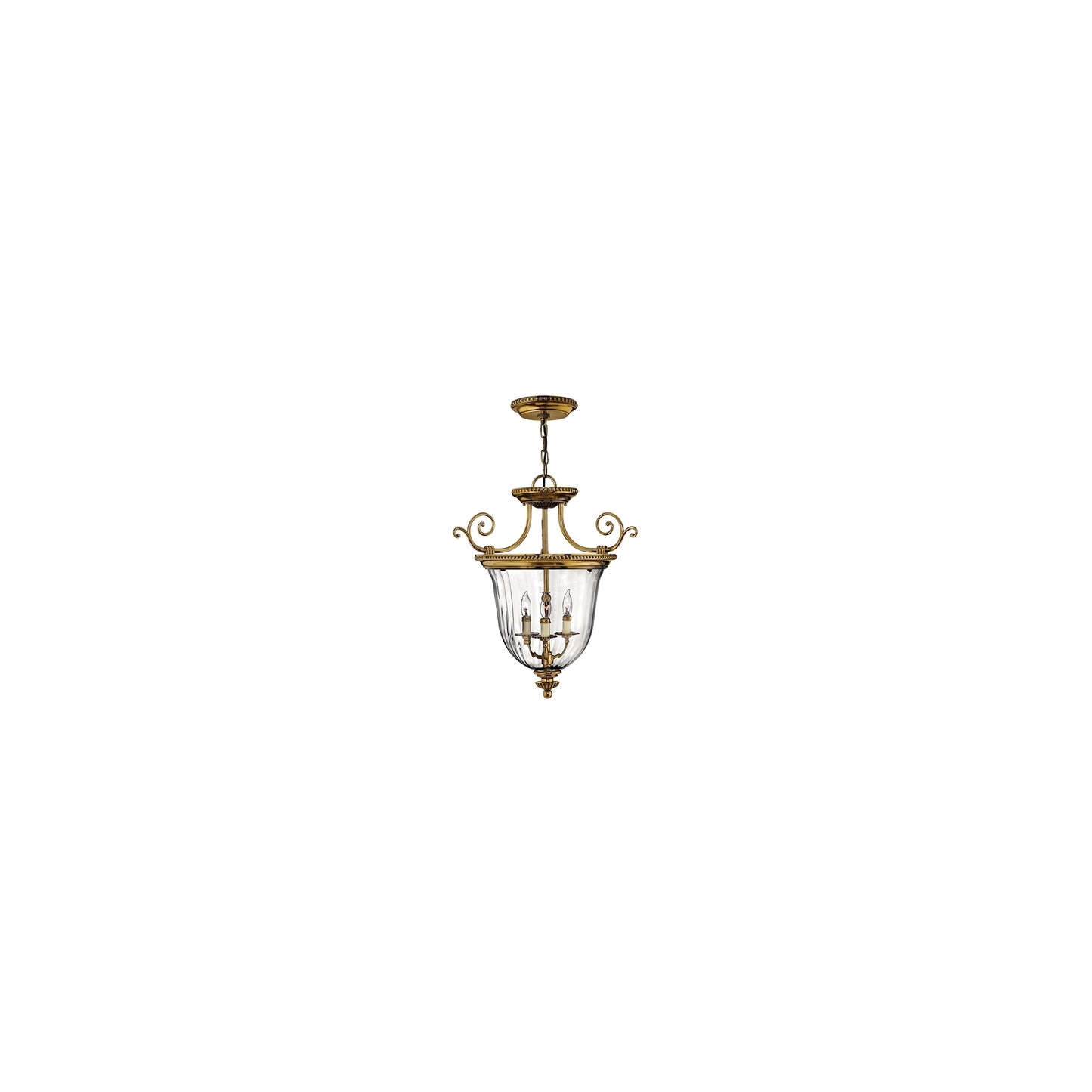 3-Light Small Pendant Solid Brass