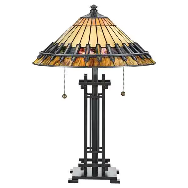 Chastain 2-Light Desk Lamp with Amber Glass Shade