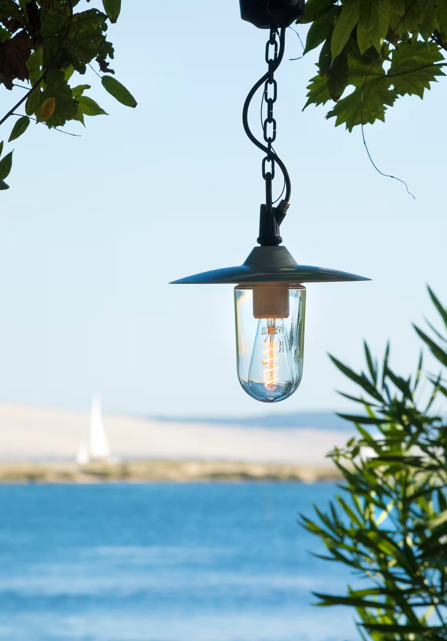 Montana Model 1 Clear Glass & White Shade Pendant with Cast Aluminium Chain