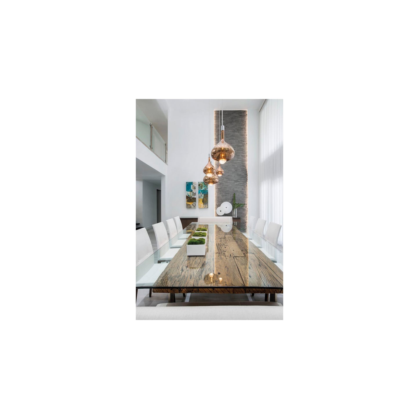 Sky Fall Large Metal Frame LED Pendant with Blown Glass Diffuser
