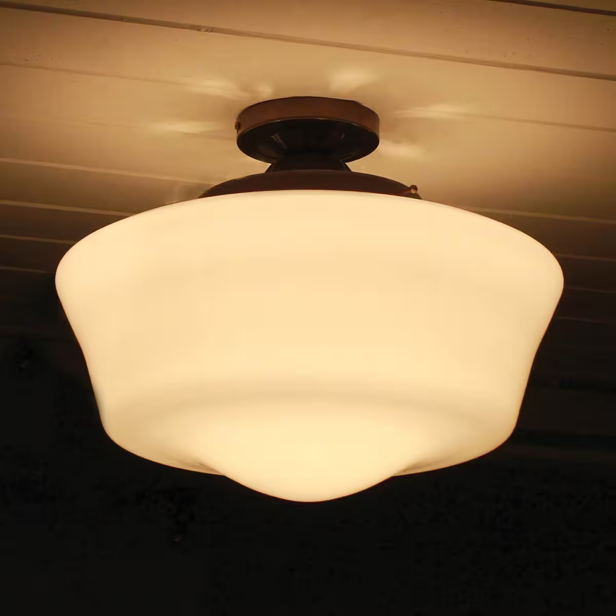 Schoolhouse Flush Ceiling Light Fitting with Opal Glass Shade