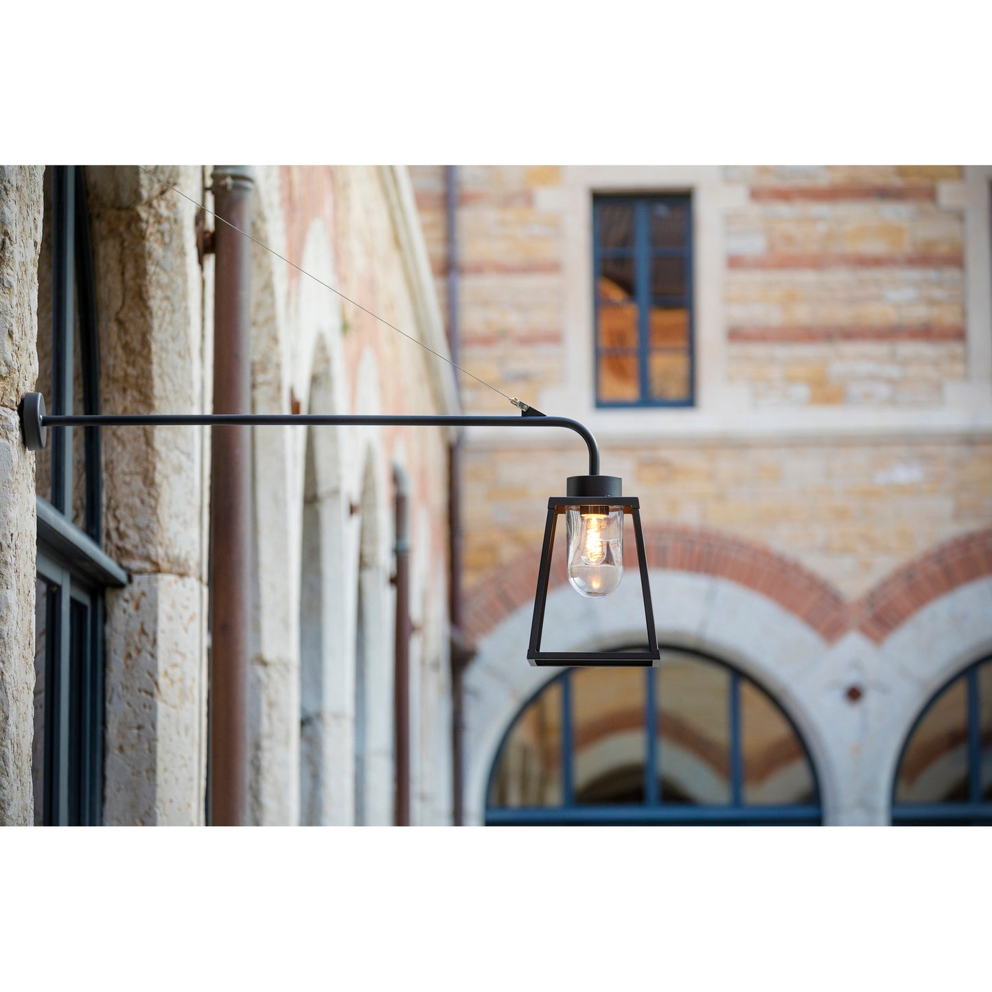 Lampiok Model 6 Extended Wall Bracket Clear Glass Lantern with minimalist lines style frame