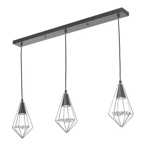 Gianni 3 Light Bar Pendant Black, Polished Chrome & Glass