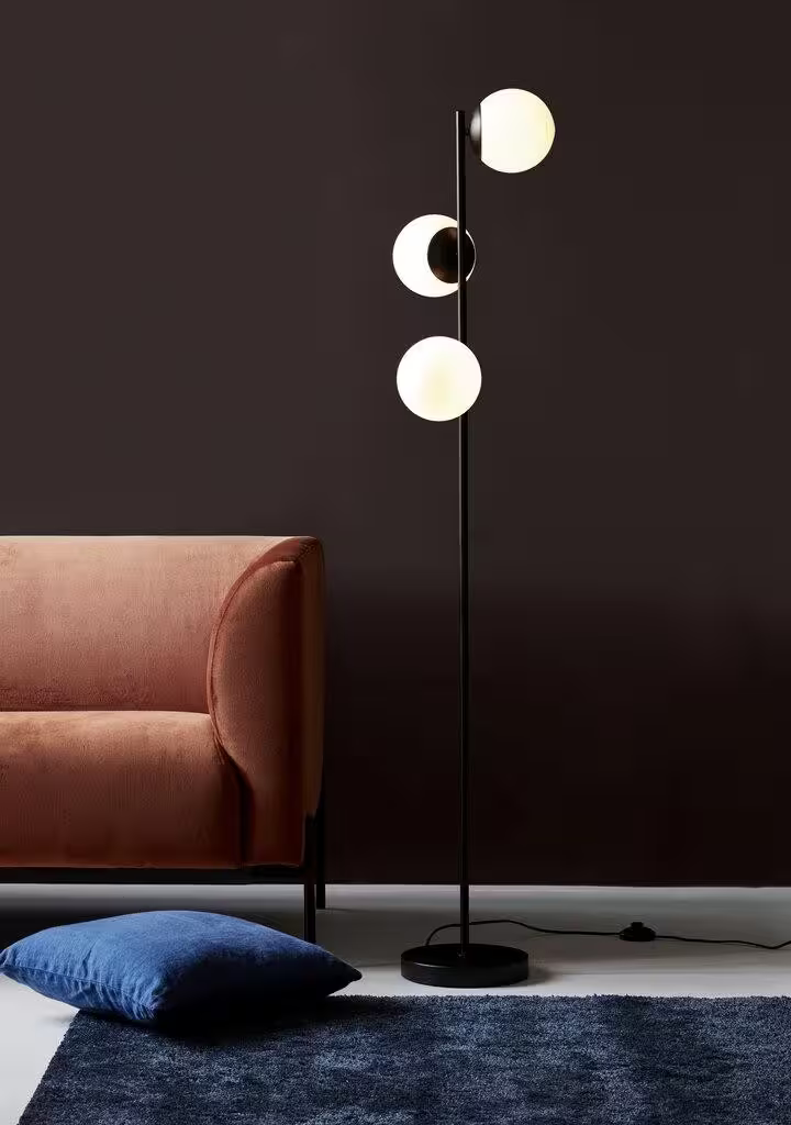 Lilly 3-Light Floor Lamp Black with Opal White Glass