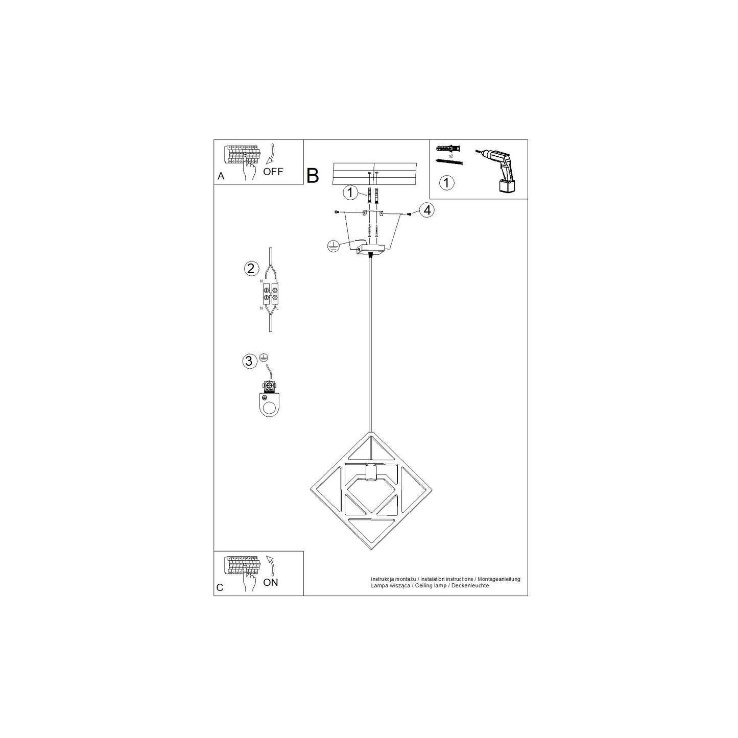 Caro Pendant in Natural Wood and Black