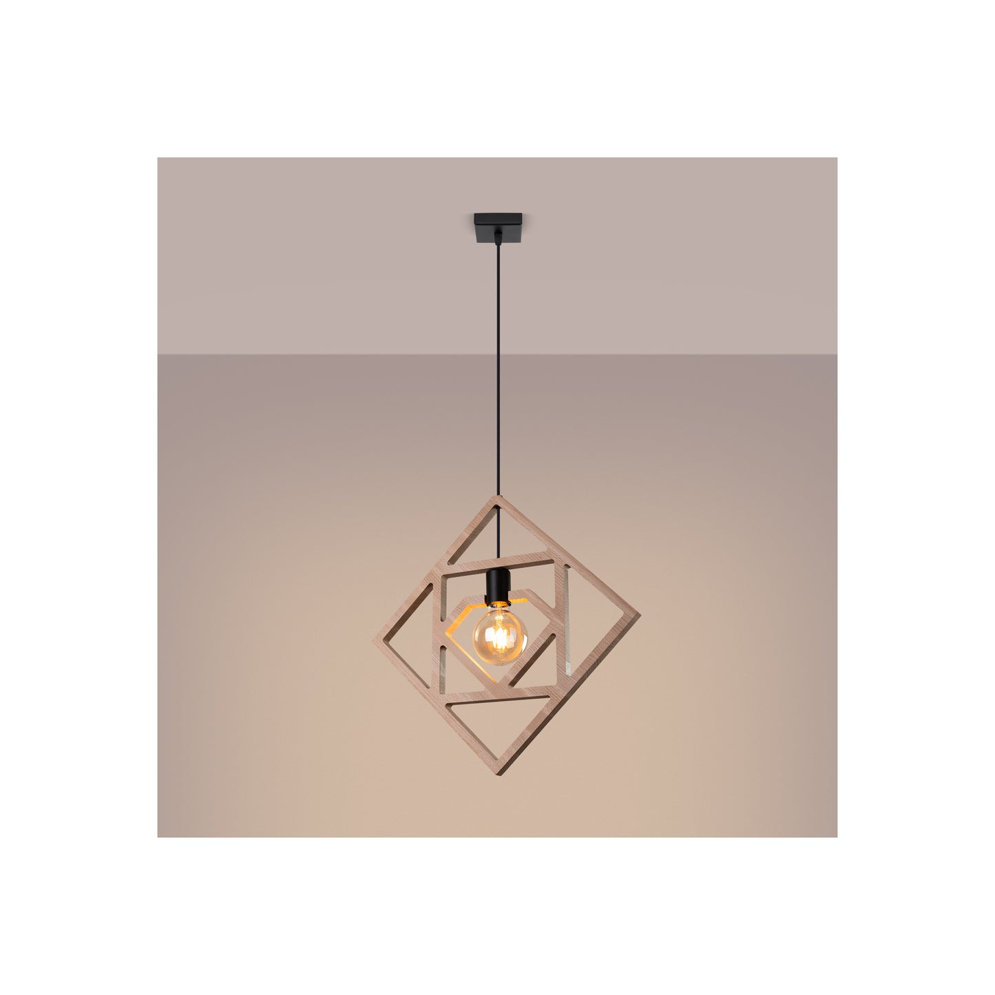 Caro Pendant in Natural Wood and Black