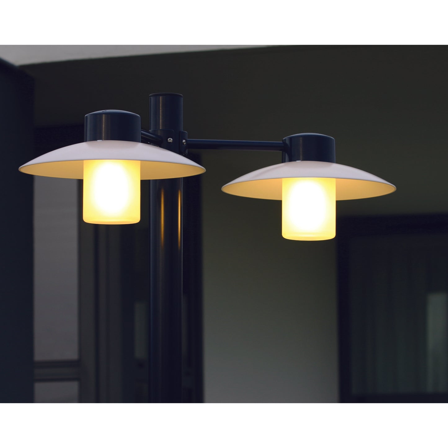Aubanne Large Three-Arm Frosted Glass Lamp Post with Opal Polycarbonate Reflector