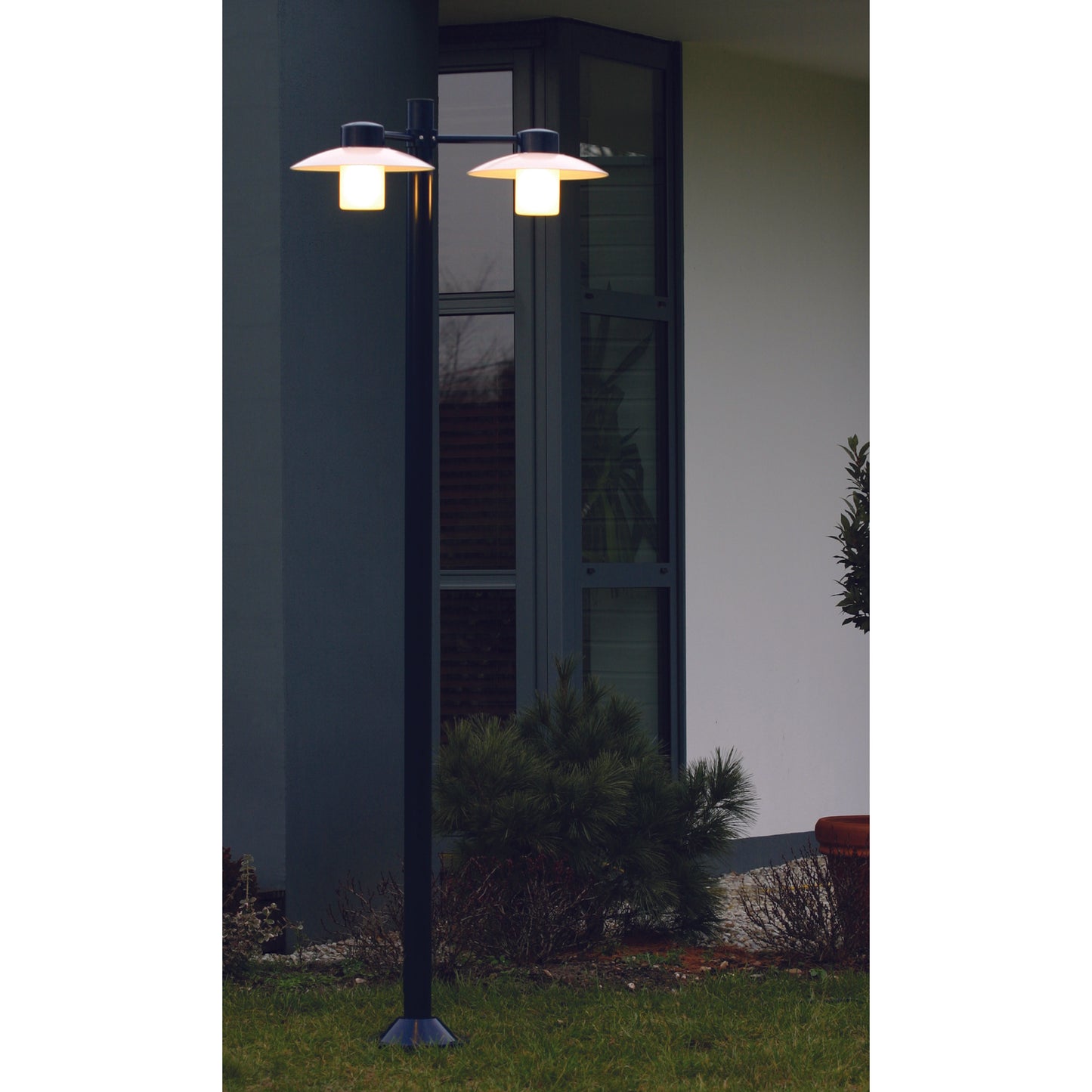 Aubanne Large Three-Arm Frosted Glass Lamp Post with Opal Polycarbonate Reflector