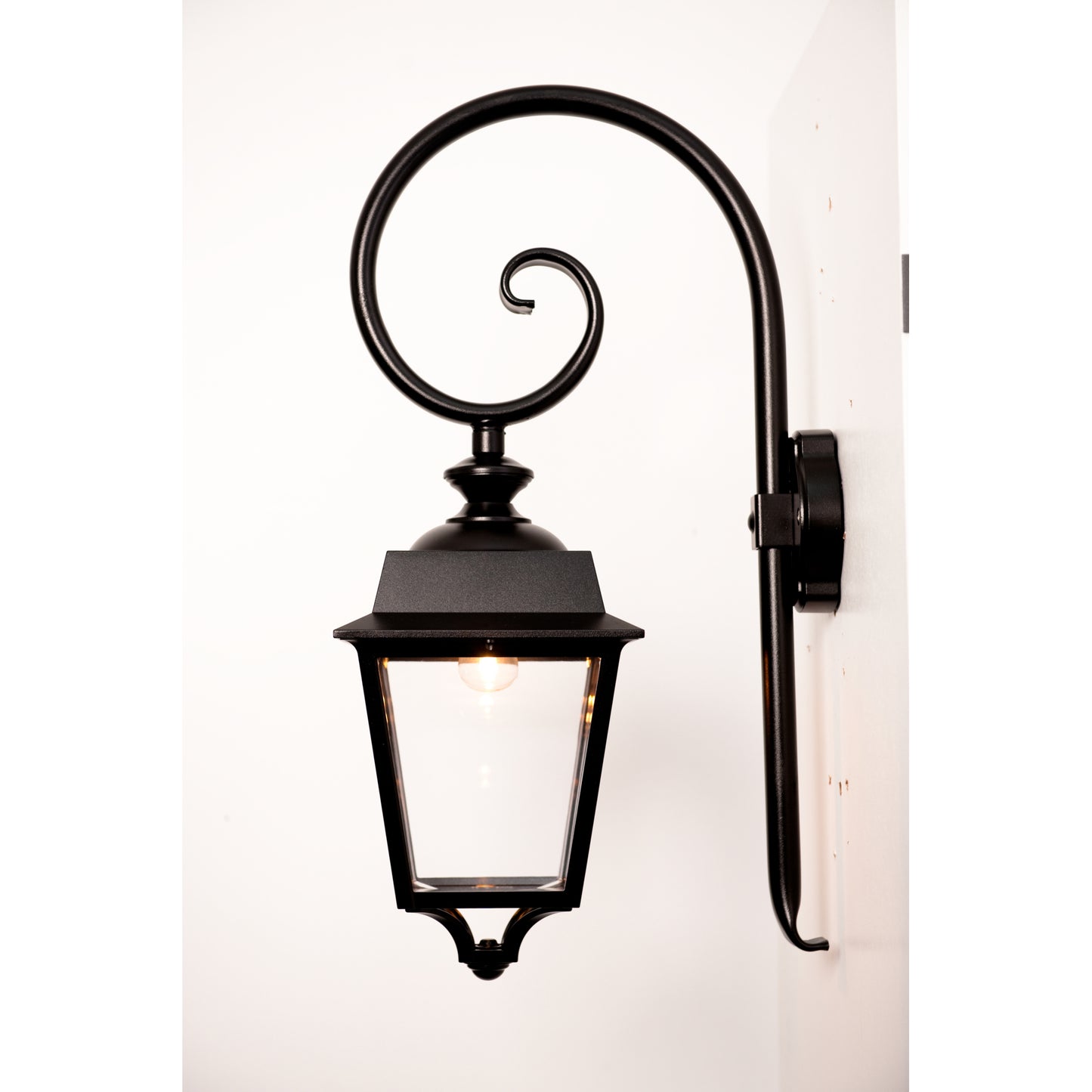 Place des Vosges 1 Evolution Model 5 Clear Glass Swan Neck E27 Wall Bracket with Four-Sided Lantern