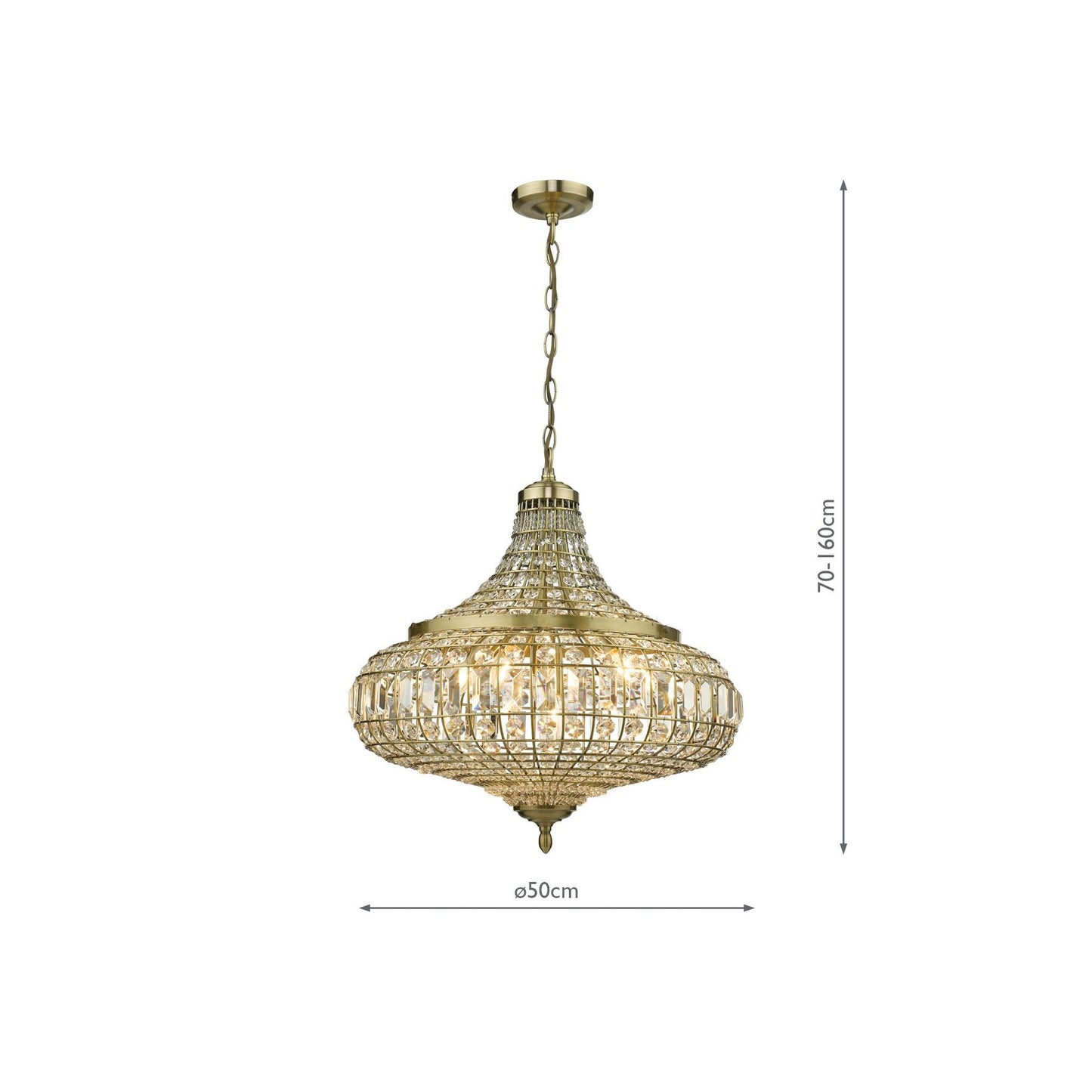 Asmara 6-Light Pendant Antique Brass with Crystal
