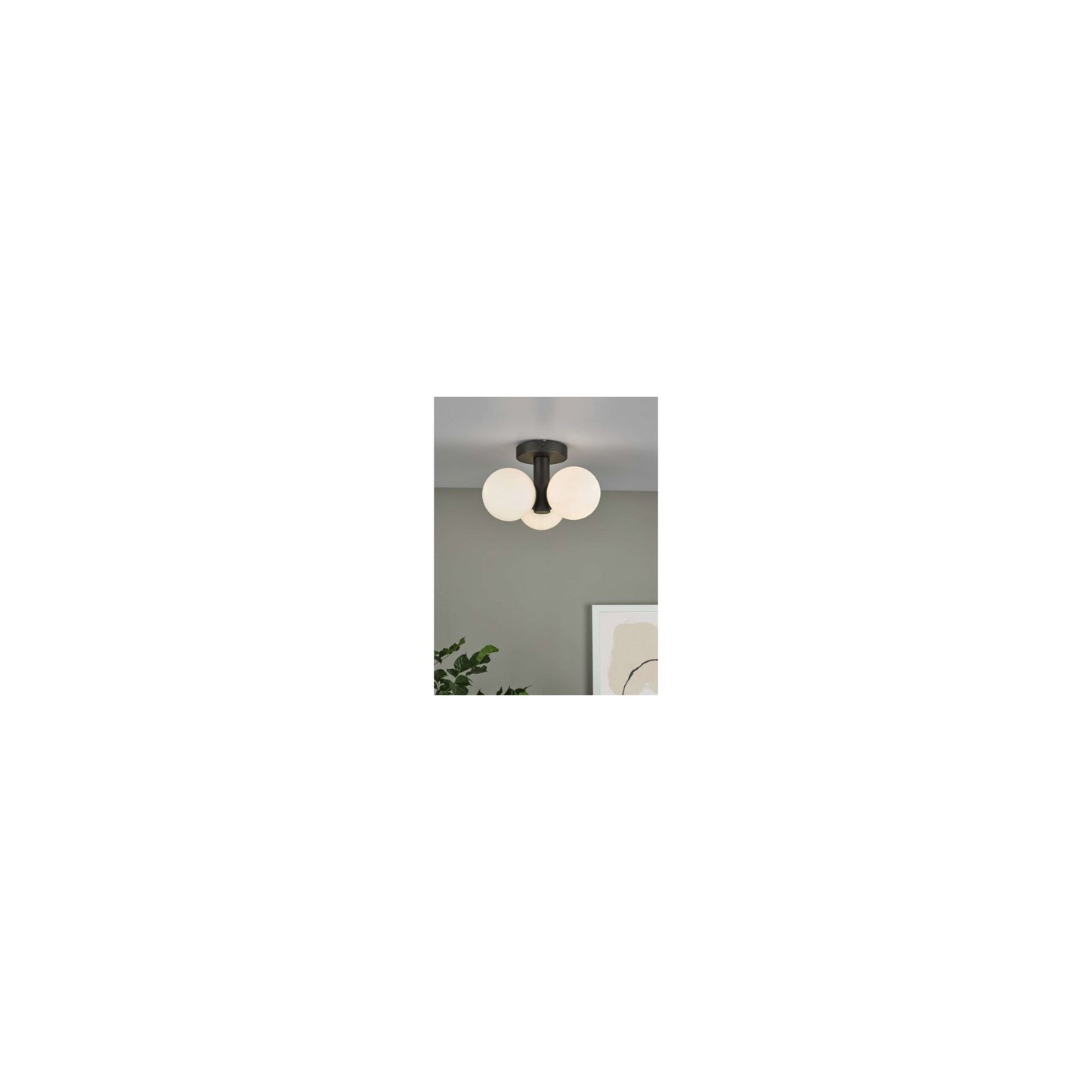 Blake 3-Light Bathroom Semi Flush in Matt Black with Opal Glass