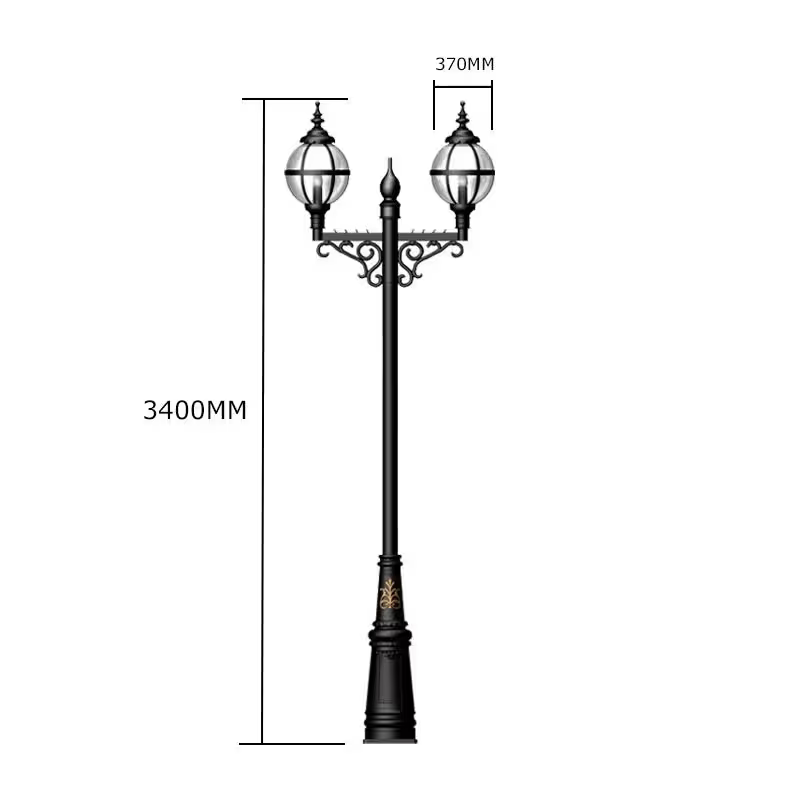 Victorian style globe lamp post double headed in cast iron 3.4m