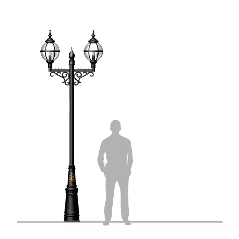 Victorian style globe lamp post double headed in cast iron 3.4m