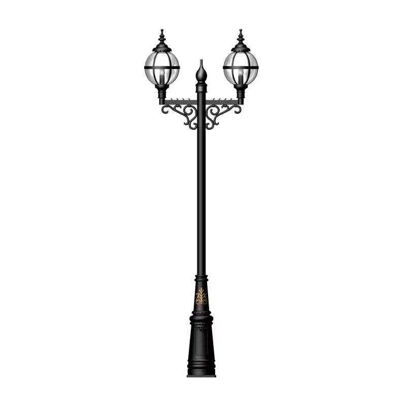 Victorian style globe lamp post double headed in cast iron 3.4m