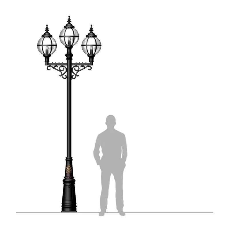 Victorian Style Globe Lamp Post Triple Headed In Cast Iron 3.6M