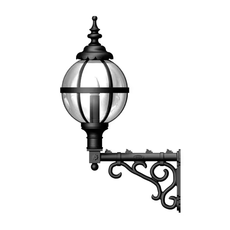 Victorian Globe Wall Light In Cast Iron With Decorative Arm 1.05M