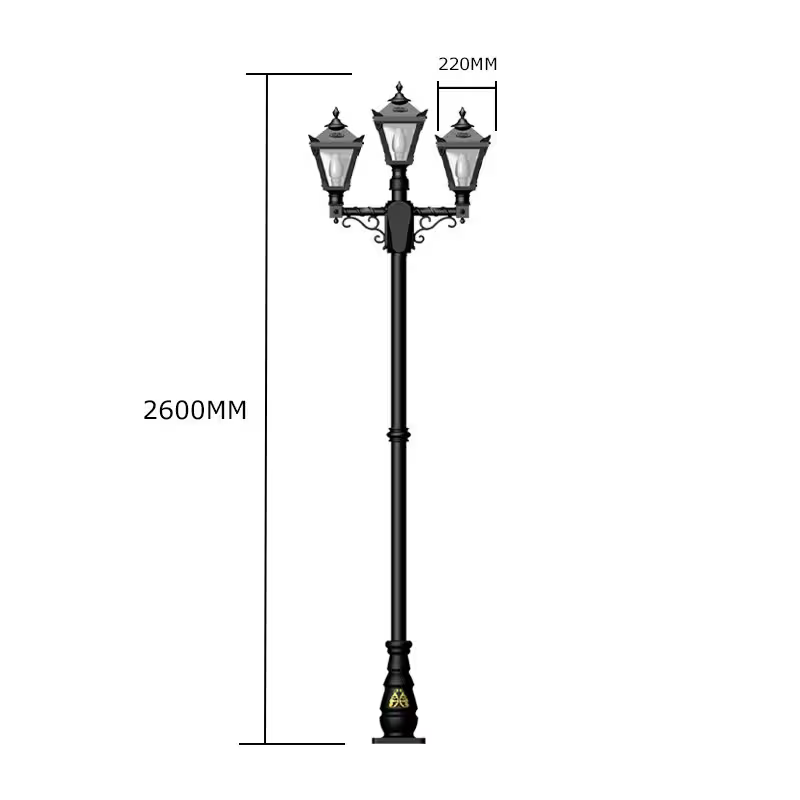 Victorian style medium triple headed lamp post 2.6m
