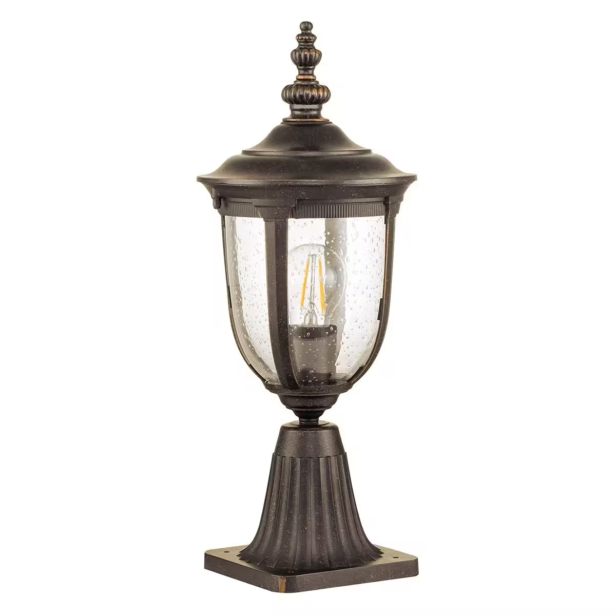 Cleveland 1-Light Small Pedestal Lantern in Weathered Bronze
