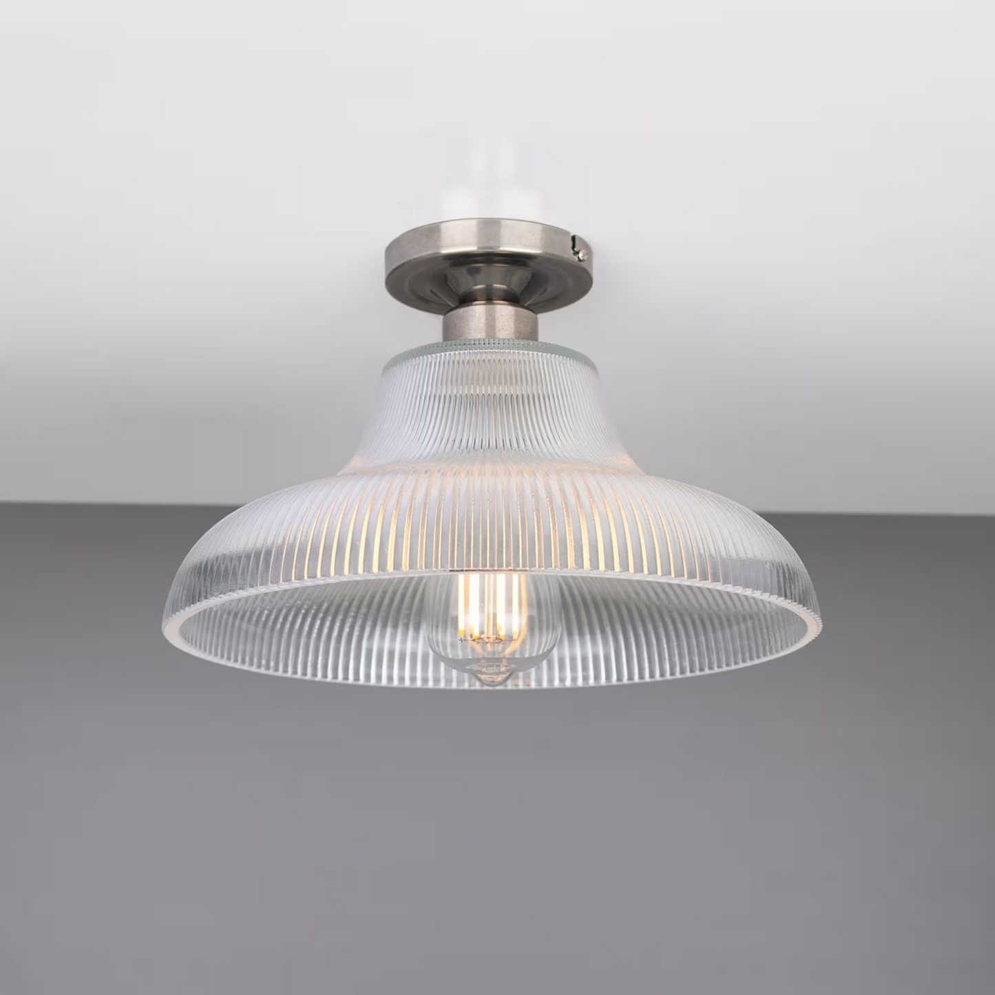 Mono Industrial Holophane Glass Flush Ceiling Light
