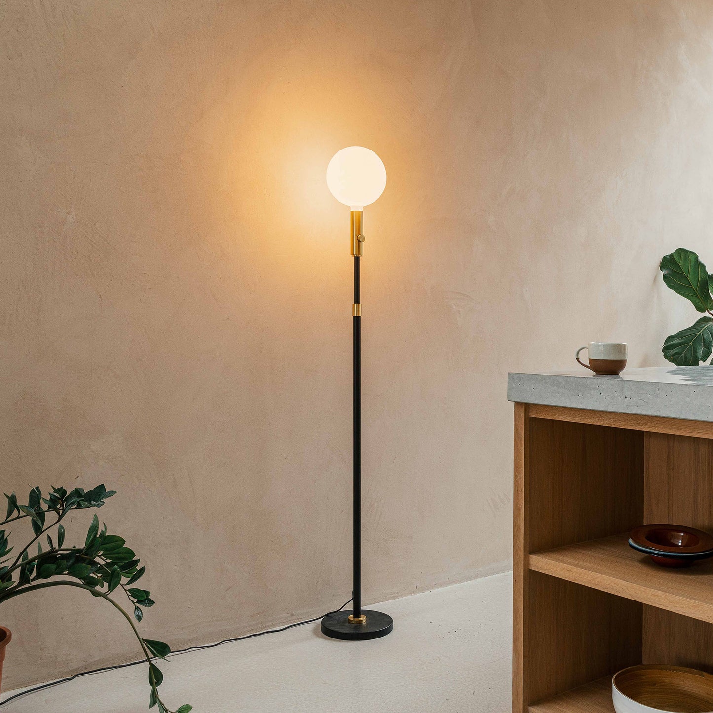 Poise Adjustable Floor Lamp with Sphere V LED bulb