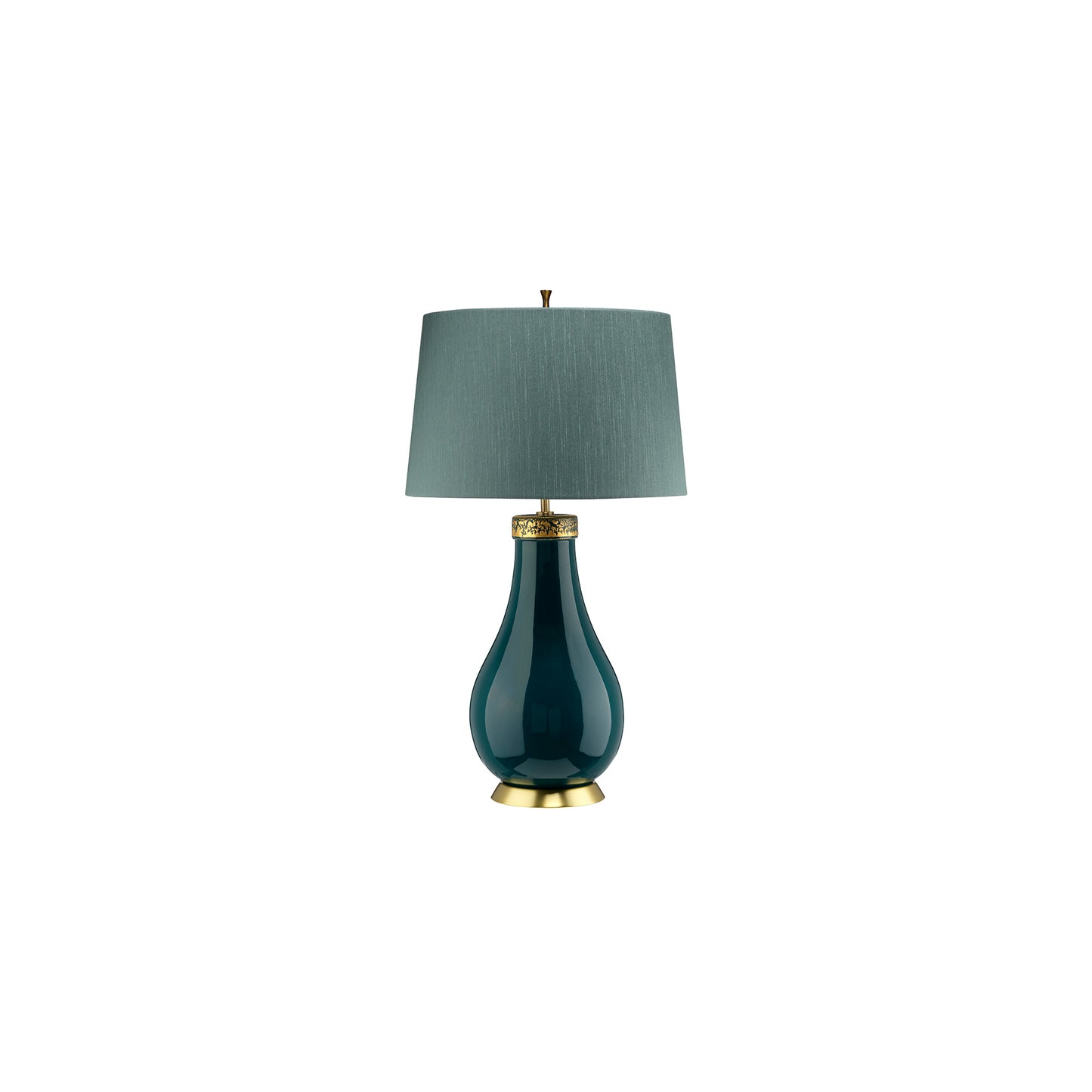 Havering 1-Light Table Lamp in Azure-Turquoise & Aged Brass