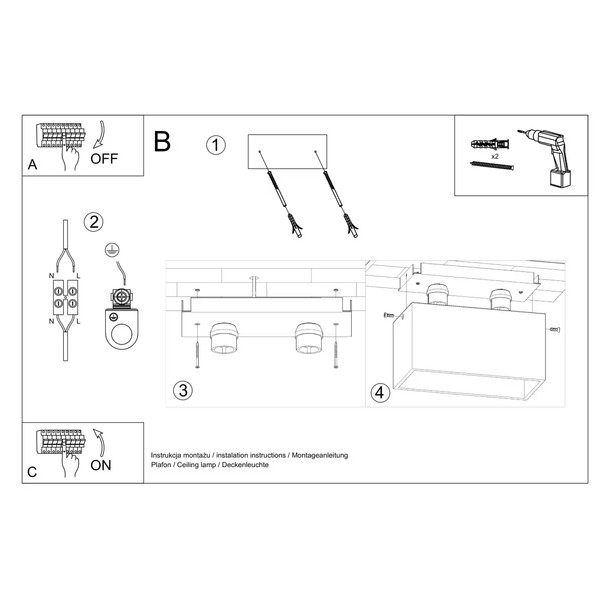 Quad 2-Light Ceiling Lamp