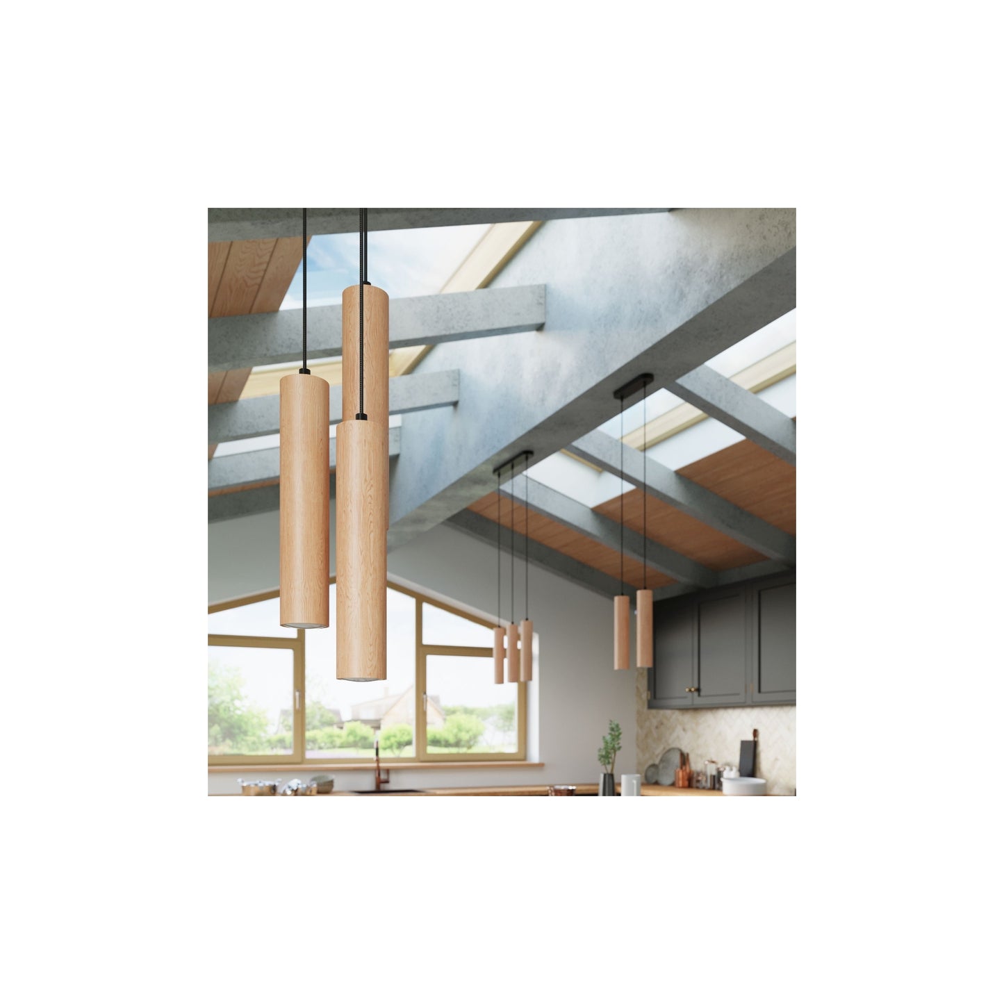 Lino 3 Pendant in Natural Wood