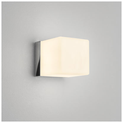 Cube Square Wall Light Polished Chrome with White Opal Glass