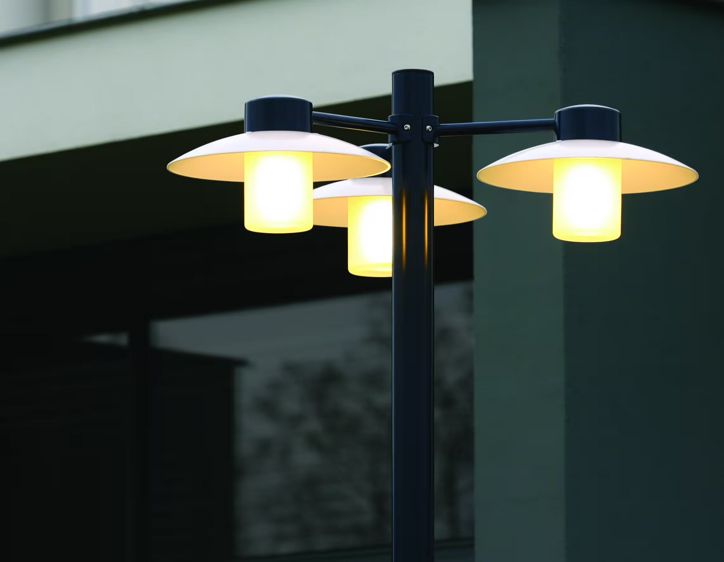 Aubanne Large Three-Arm Clear Glass Lamp Post with Opal Polycarbonate Reflector