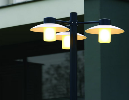 Aubanne Large Three-Arm Clear Glass Lamp Post with Opal Polycarbonate Reflector