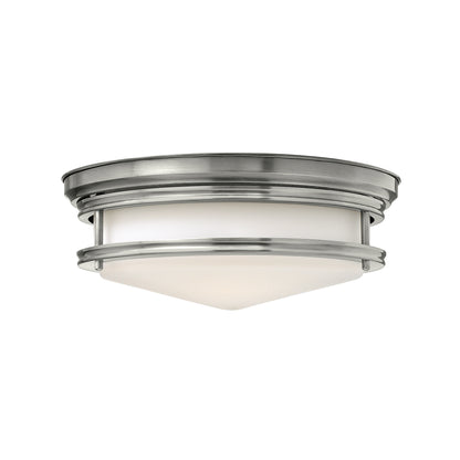Hadley Three-Light Flush Mount with Retro-Styled Etched Opal Glass Shade