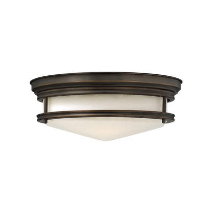 Hadley Three-Light Flush Mount with Retro-Styled Etched Opal Glass Shade