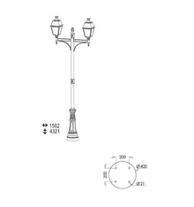 Avenue 4 Model 9 Double Arm Clear Glass E27 Street Lamp