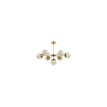 Bombazine 7-Light Pendant in Natural Brass with White Opal Glass