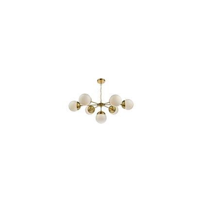 Bombazine 7-Light Pendant in Natural Brass with White Opal Glass