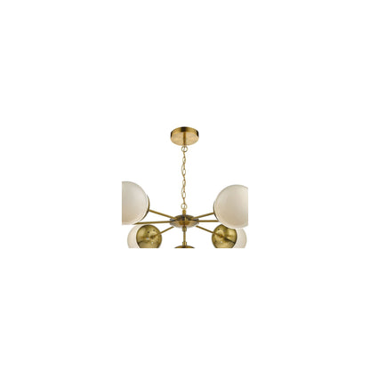 Bombazine 7-Light Pendant in Natural Brass with White Opal Glass