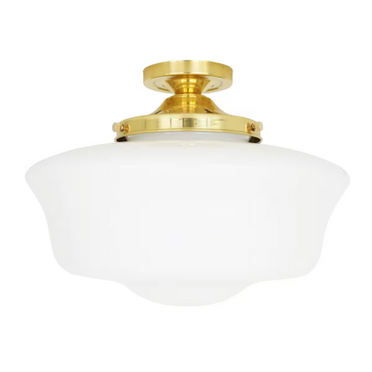 Schoolhouse Flush Ceiling Light Fitting with Opal Glass Shade