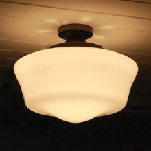 Schoolhouse Flush Ceiling Light Fitting with Opal Glass Shade