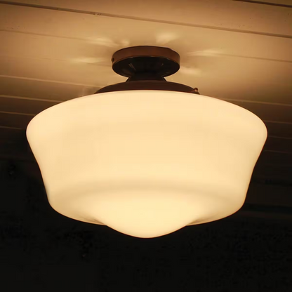 Schoolhouse Flush Ceiling Light Fitting with Opal Glass Shade
