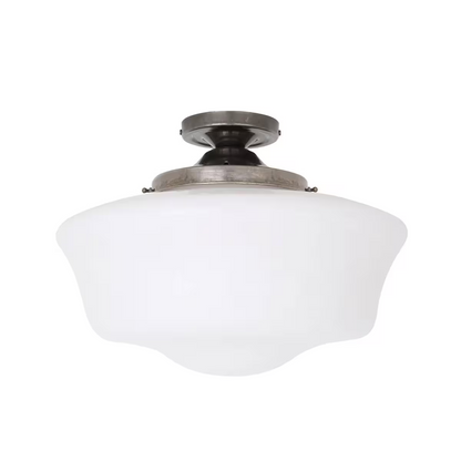 Schoolhouse Flush Ceiling Light Fitting with Opal Glass Shade