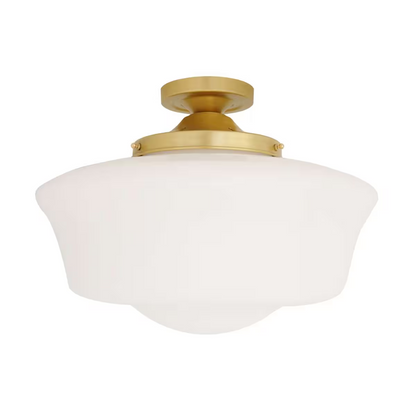 Schoolhouse Flush Ceiling Light Fitting with Opal Glass Shade