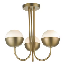 Andre 3-Light Semi Flush in Aged Brass with Opal White Glass