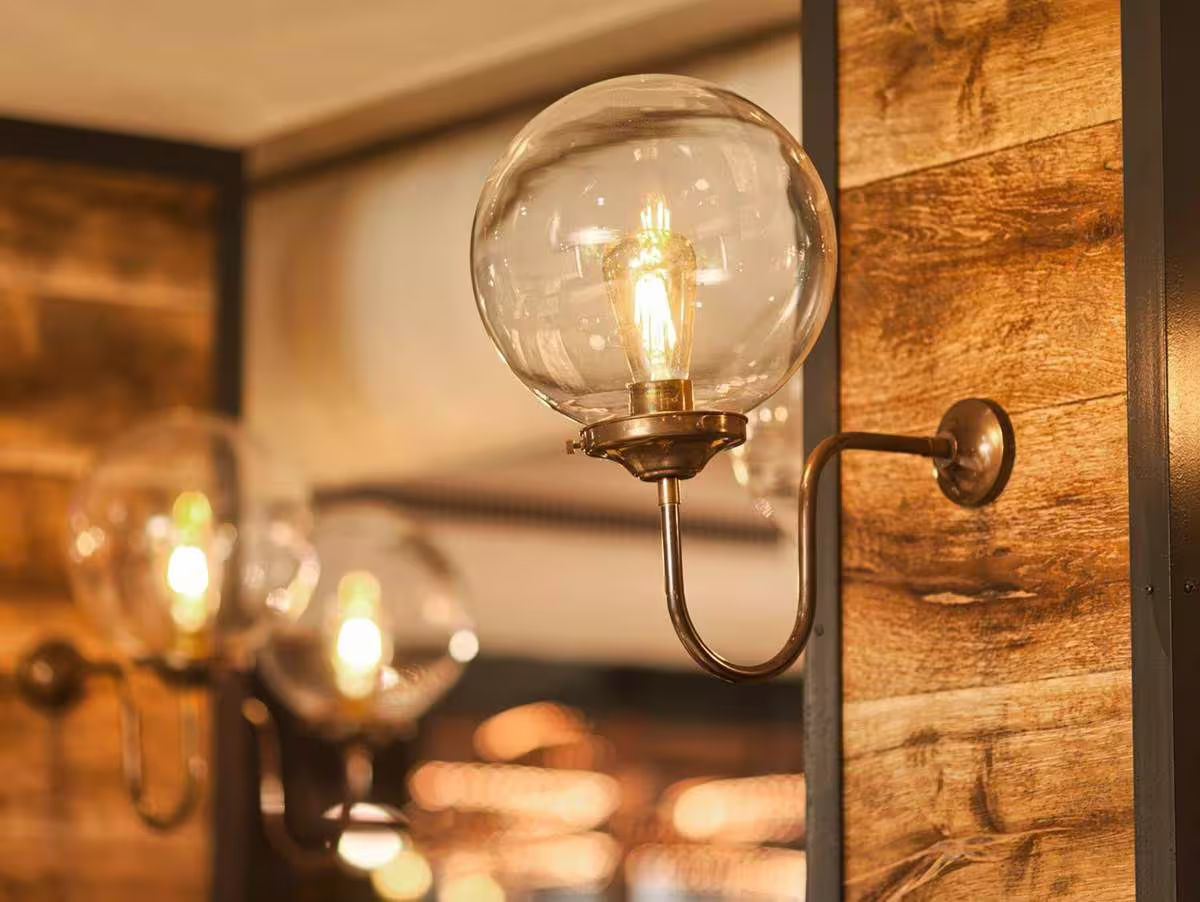 Riad Clear Globe Swan Neck Wall Light