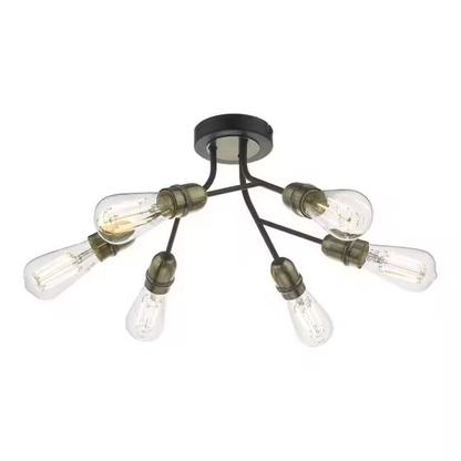 Remy 6-Light Semi Flush Black & Antique Brass