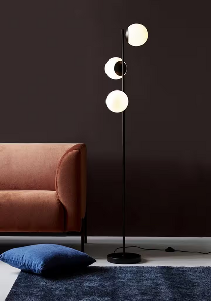 Lilly 3-Light Floor Lamp Black with Opal White Glass