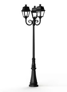 Avenue 2 Large 3-Arm Clear Glass Lamp Post with Minimalist lines style lantern