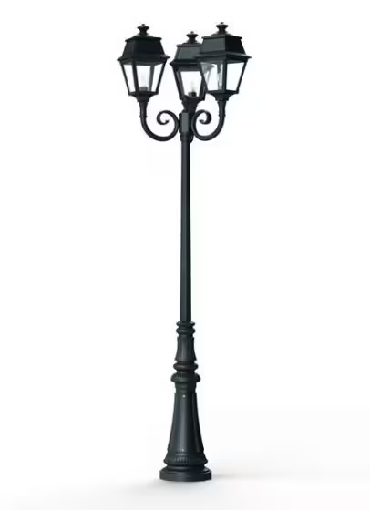 Avenue 2 Large 3-Arm Clear Glass Lamp Post with Minimalist lines style lantern