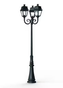 Avenue 2 Large 3-Arm Clear Glass Lamp Post with Minimalist lines style lantern