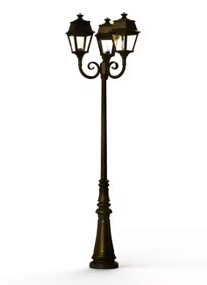 Avenue 2 Large 3-Arm Clear Glass Lamp Post with Minimalist lines style lantern