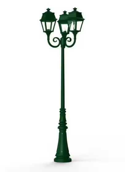 Avenue 2 Large 3-Arm Clear Glass Lamp Post with Minimalist lines style lantern